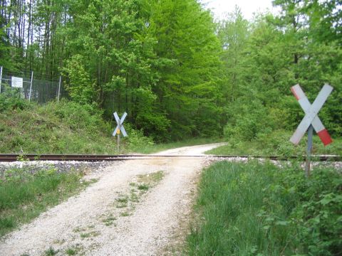 Bahnbergang ber einen Waldweg im Ziegelwald